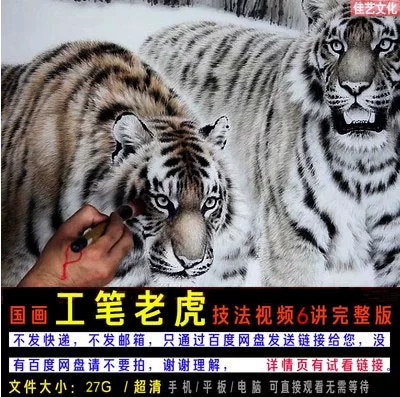 Chinese painting pen Tiger technique video tutorial full version tutorial high definition basic self-study tiger painting introduction