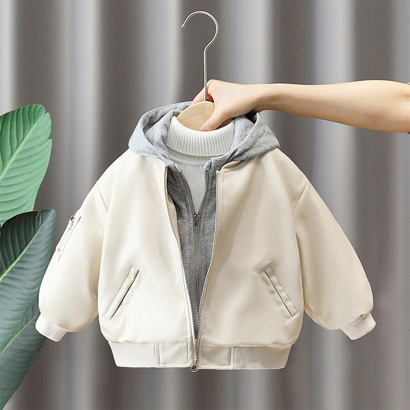 Children's clothes boy fake two leather clothes jacket autumn winter style 2024 new foreign air baby clip cotton winter leather jacket-Taobao