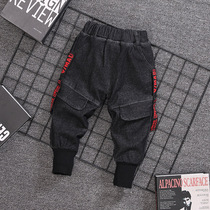 Childrens cashmere jeans autumn winter boy thickened pants in trousers Children add cotton baby winter outside wearing foreign air cotton pants tide