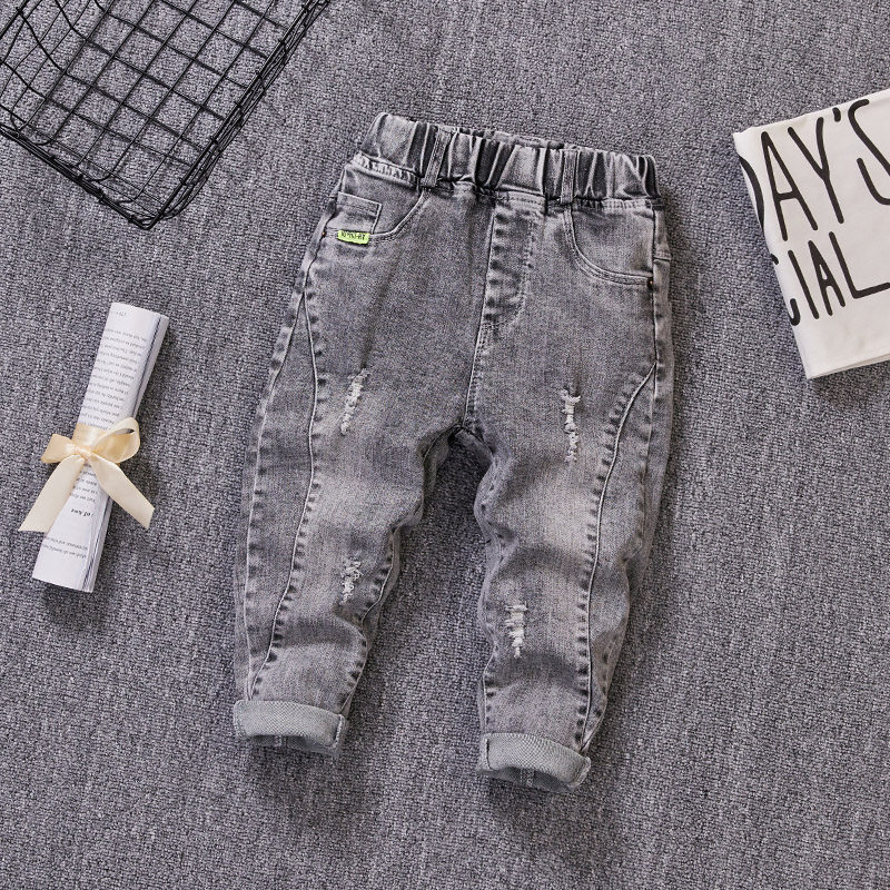 Boys' ripped jeans 2022 autumn clothes trendy children's foreign style thin section children's spring and autumn pants old pants