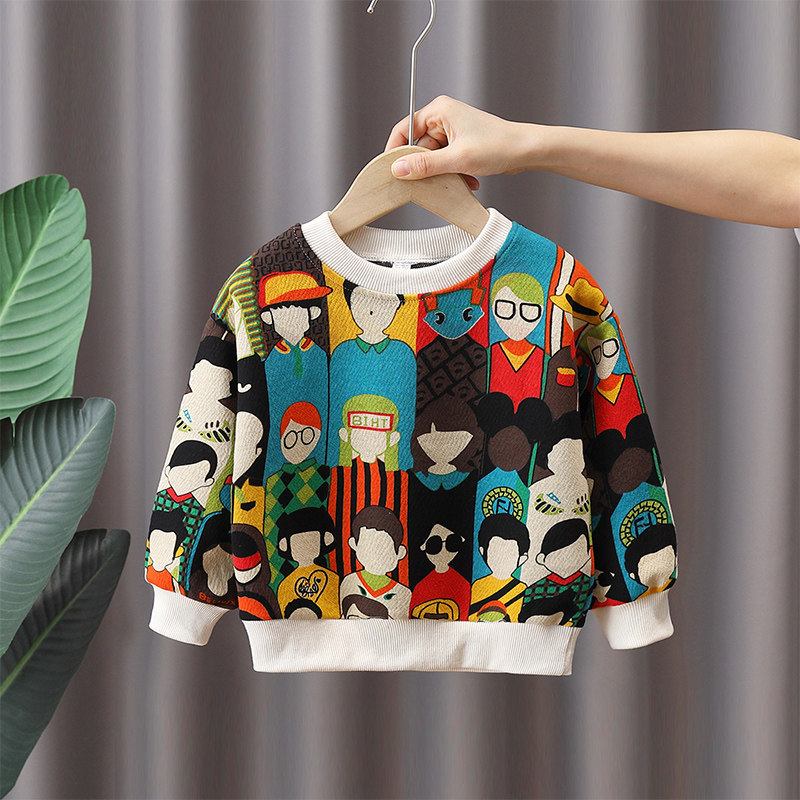 Boy Sweatshirt Spring Dress Children Spring Foreign Blouse Blouse Baby Trendy Spring Style Spring Beat Undershirt Jacket Head Handsome T-Shirt Tide