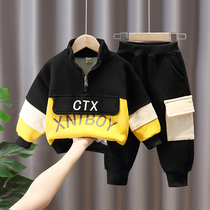 Boy suit autumn and winter clothing 2022 thickened childrens winter clothes handsome gas baby gushed with foreign air and children two sets of damp
