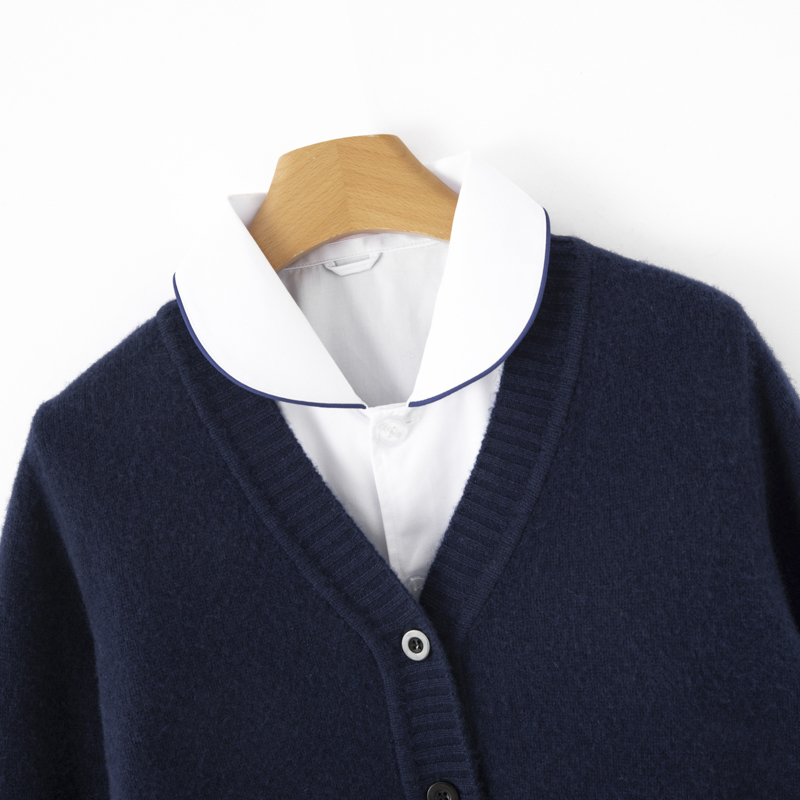 100% Pure Wool Nurse Sweater Jacket, Thickened for Autumn and Winter, Large Size, Navy Blue Medical Staff Knitted Cardigan