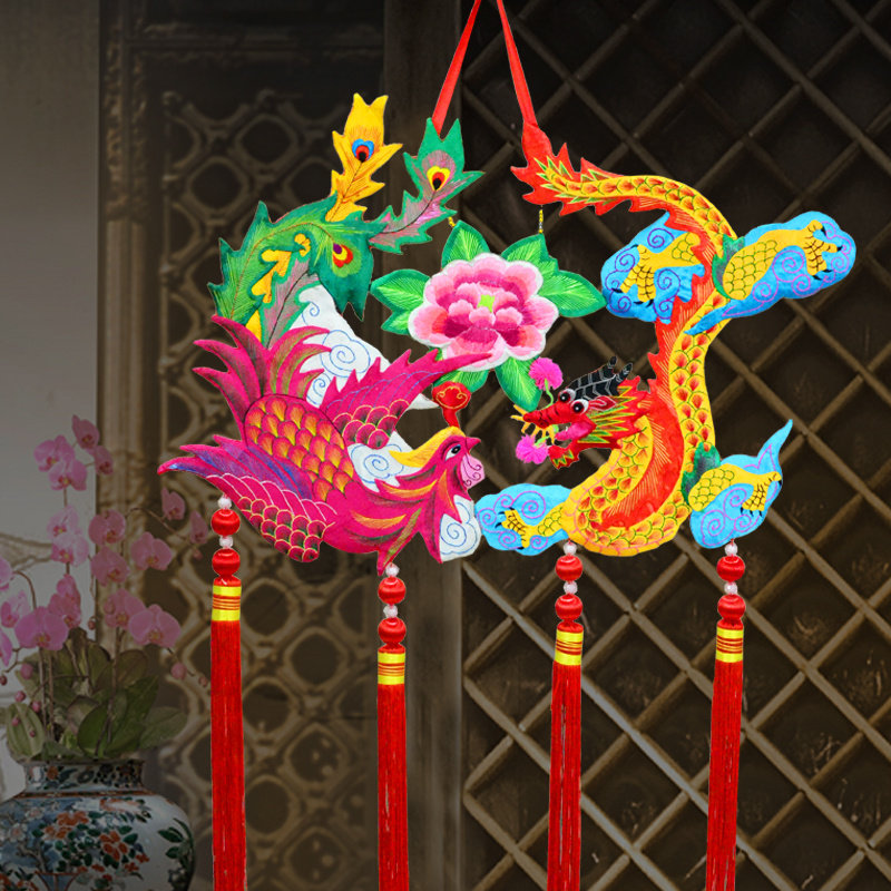 Handicrafts embroidery hanging piece Longfeng Zhenxiang wedding gifts Chinese style gifts folklore