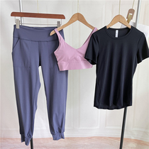 Summer fitness clothes Naked feeling quick dry light and breathable small feet slim exercise three-piece set women running yoga leisure