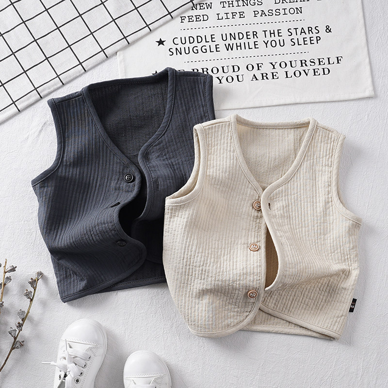 Literature and art Fan ~ Spring new male and female child neutral casual outlap vest Children's baby thin section pure cotton foreign canon shoulder vest