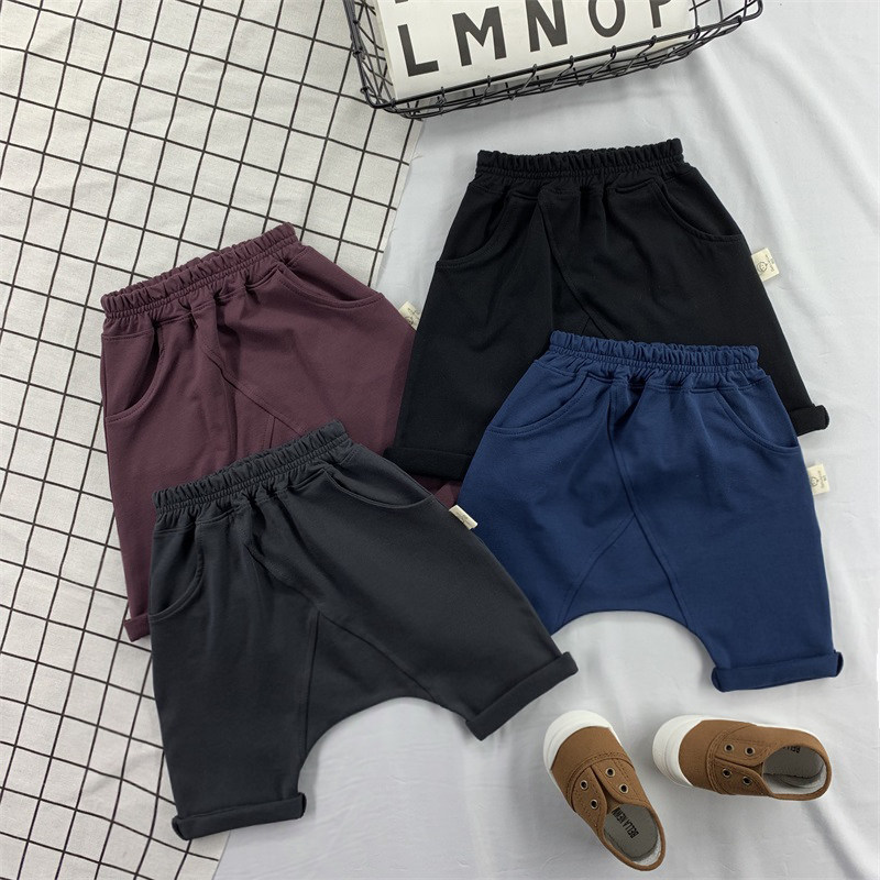 Summer new children Harun shorts boy pure cotton loose 50% pants kiddie baby casual big crotch seven pant pants