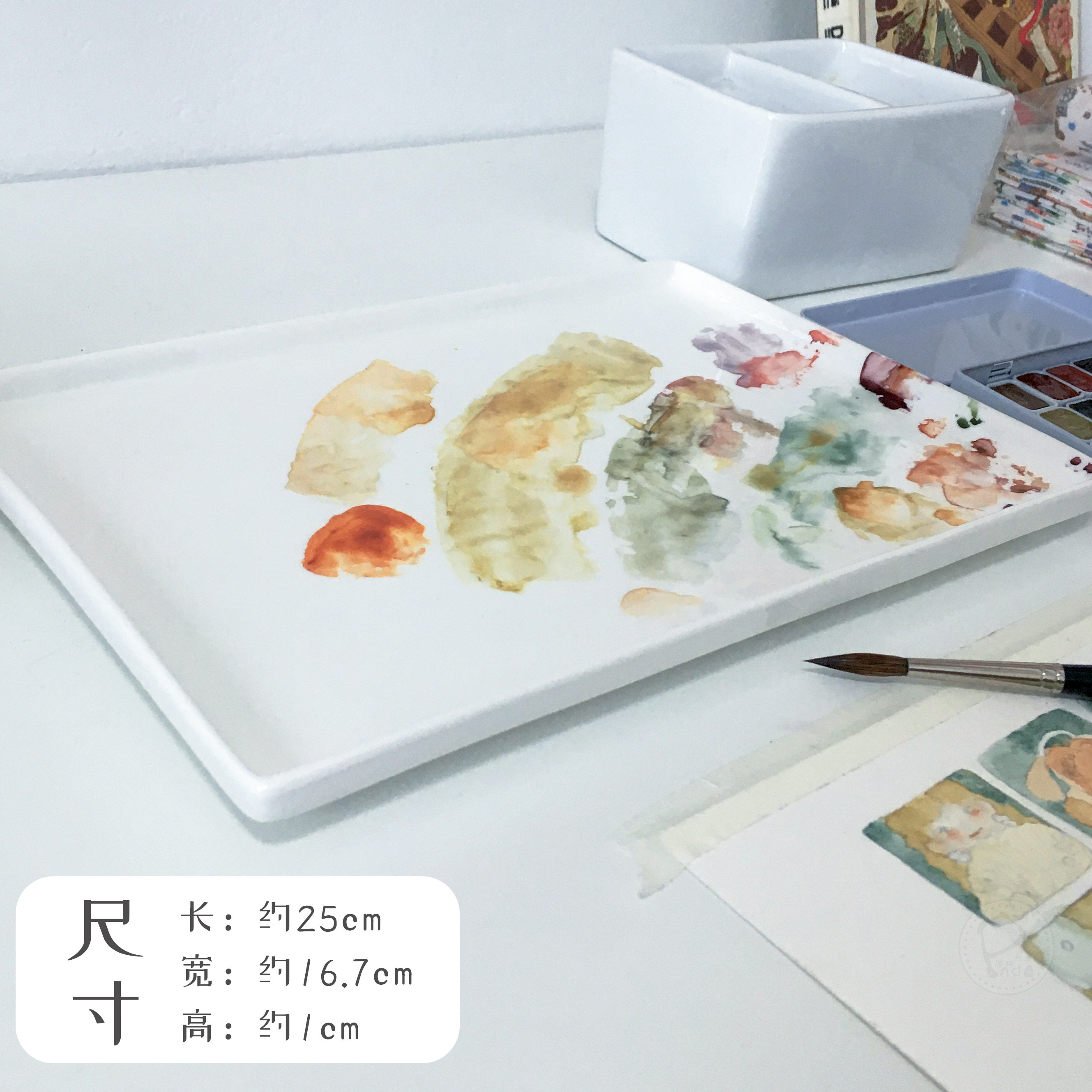 (Panda Fat Da) large flat bottom palette ceramic watercolor Chinese painting gouache pigment palette white porcelain flat plate