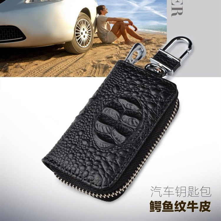 Crocodile pattern high-grade key bag men's and women's large capacity genuine leather card bag car keychain multi-function pull chain key bag