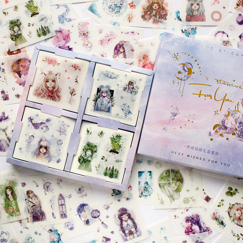 Night Pillow Star River & Harmony Paper & 100 Gift Boxes200 Zhang Cartoon lovely Hand account Stickers Gift box suit School Supplies  DIY character Hand account decorate source material Stickers