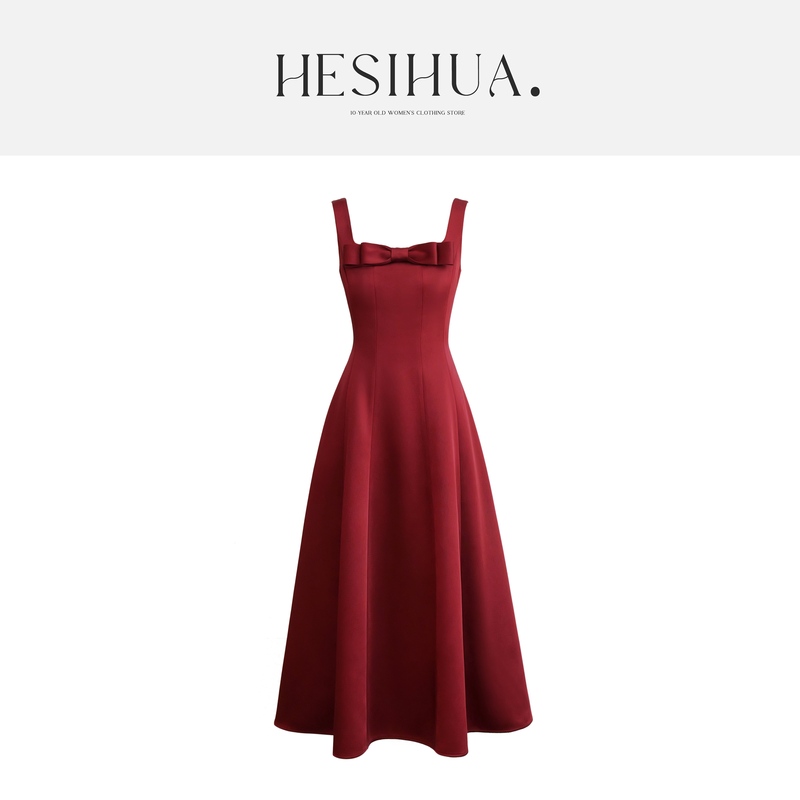 Hesihua He Si Hua 2026 Spring/Summer New Style Tank Dress with Bowknot in Burgundy for Engagement Ceremony Hesihua He Si Hua 2026 Spring/Summer New Style Tank Dress with Bowknot in Burgundy for Engagement Ceremony