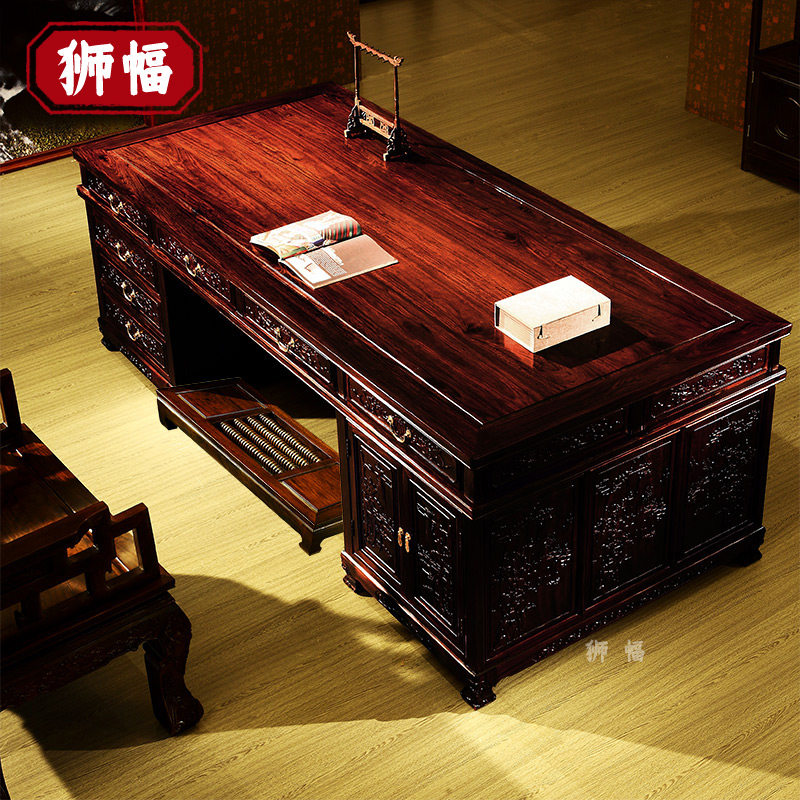 阔叶黄檀豪华大办公桌:中式雕花红木家具的王者归来,彰显老板品味-红木书桌-淘宝百科网