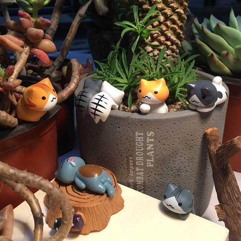 6 models of Japanese kittens DIY landscaping micro bonsai pendulum with garden hem decorated with micro-landscape gardening accessories