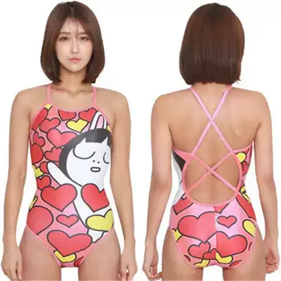One-piece swimsuit female HOOG butterfly grid professional training competition triangle one-piece HOZO cartoon quick-drying swimsuit