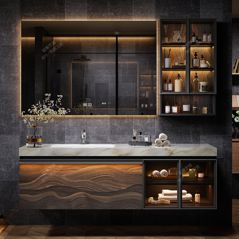 Hotel-Style Bathroom Cabinet Set with Quartz Stone Seamless Ceramic Basin, High-End Washbasin Cabinet for Bathroom Hotel-Style Bathroom Cabinet Set with Quartz Stone Seamless Ceramic Basin, High-End Washbasin Cabinet for Bathroom