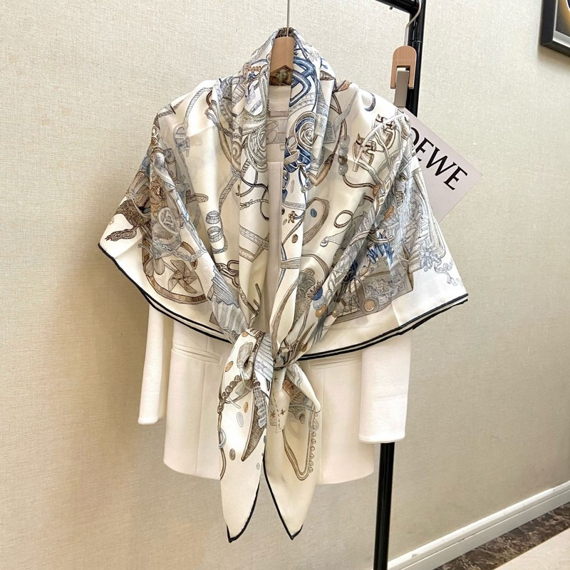 New Emma's World Slate Gray 140 Large Square Scarf for Women, Made of Mulberry Silk and Cashmere, with a High-End Feel, Warm Shawl