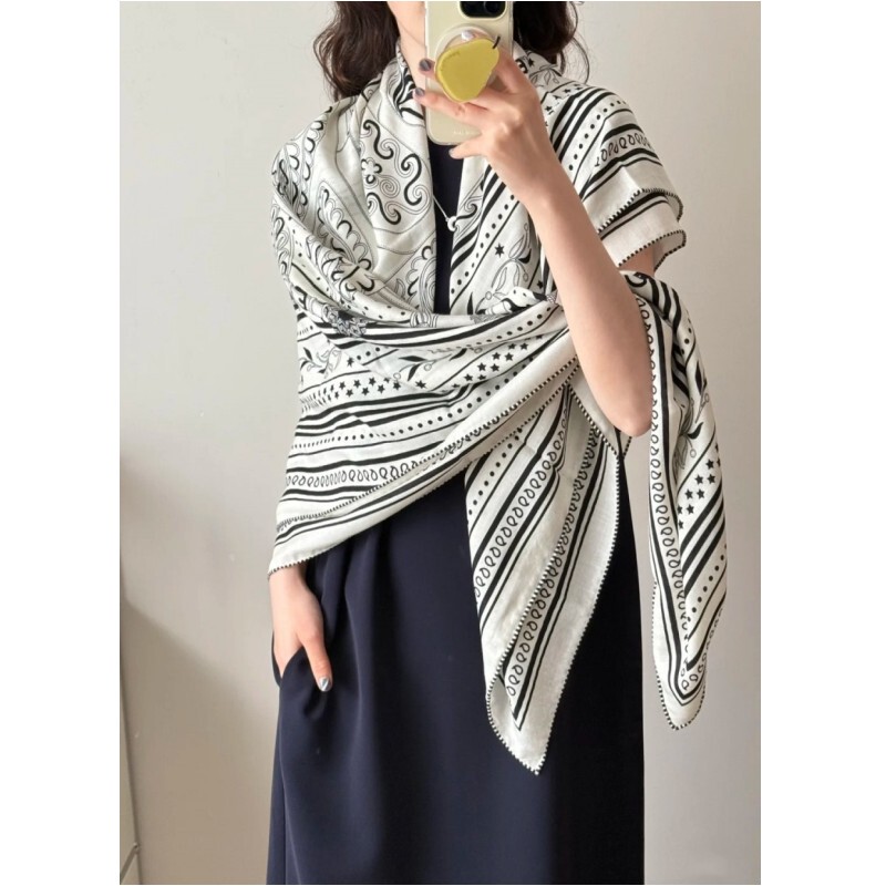 Amazon Celebration 2026 New Model 140 Silk Wool Large Square Scarf Autumn Winter Summer Women's Scarf Air Conditioning Shawl