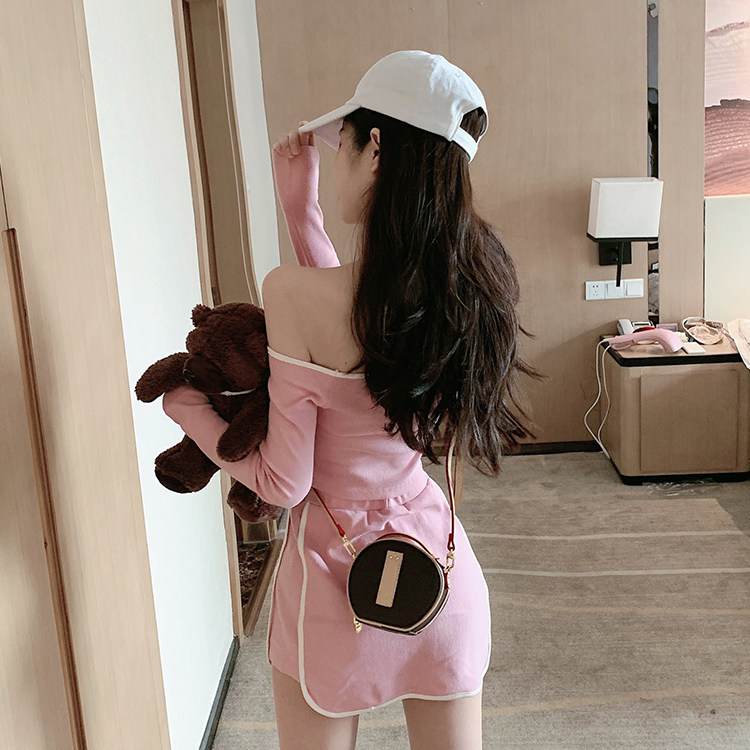 Розовый спортивный спортивный костюм, мини-юбка для йоги, спортивная одежда, открытые плечи, высокая талия для девушки 