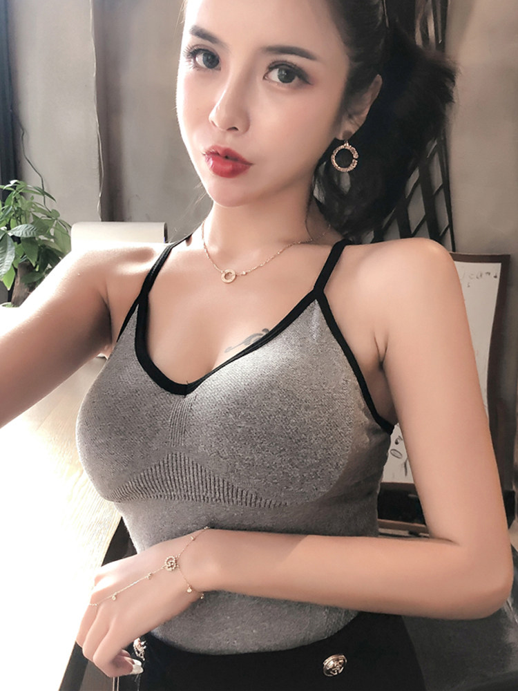 Gegejia Internet celebrity V-neck cross beautiful back bottoming tube top long sexy gray inner straps and outer vest women