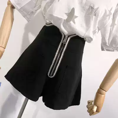 Ge Gejia spring new high-waist fashion big-name temperament contrast color edge zipper wide-leg pants all-match shorts E284