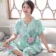 Mùa hè trung niên áo len cotton ngắn tay đồ ngủ XL mẹ đầm nữ cotton lụa phù hợp với phần mỏng dịch vụ nhà - Cha mẹ và con