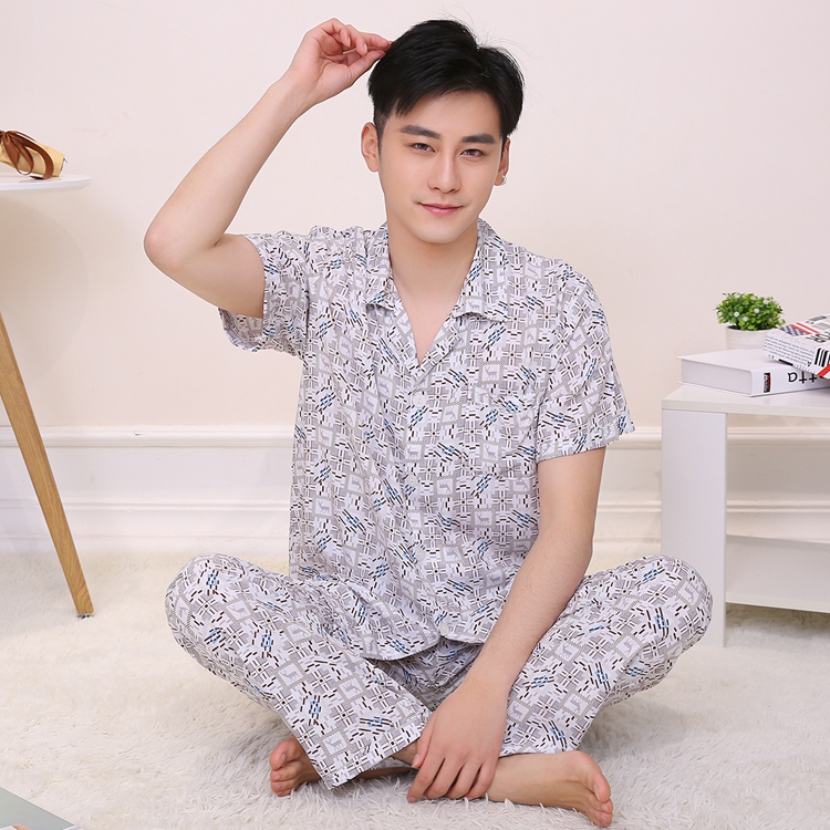 Mùa hè trung niên cotton lụa ngắn tay đồ ngủ quần nam XL phù hợp với bông phần mỏng cotton nhân tạo dịch vụ nhà