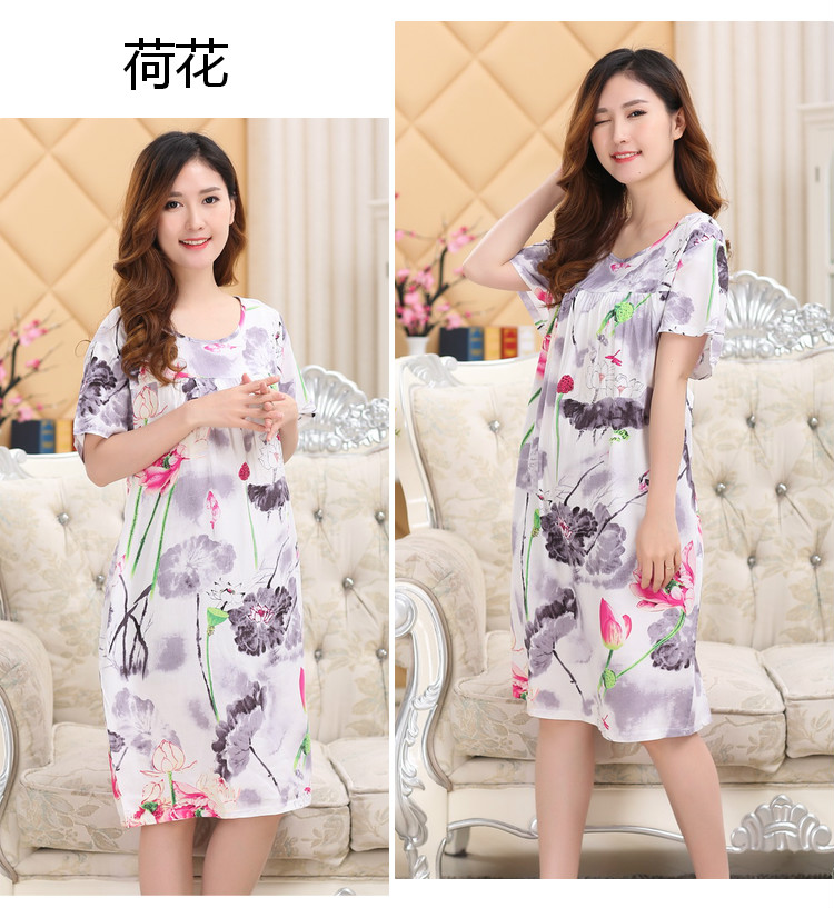 Mùa hè cộng với phân bón nhân tạo bông nightdress phụ nữ kích thước lớn bông lụa đồ ngủ bông váy nightdress thai sản váy váy