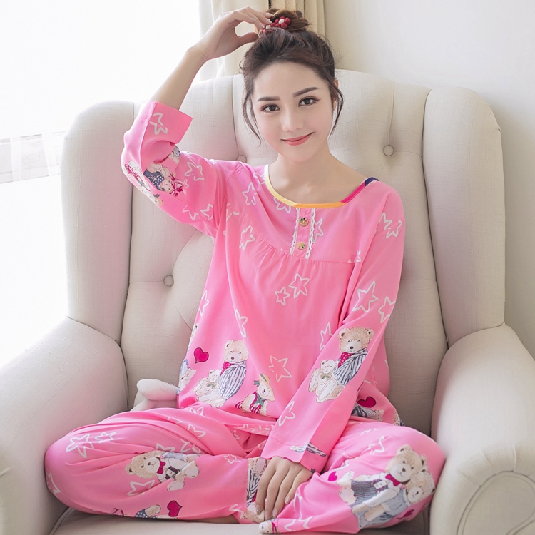 Mùa xuân và mùa hè của phụ nữ dài tay cotton lụa đồ ngủ dễ thương bông lụa phù hợp với nhân tạo cotton phần mỏng XL điều hòa không khí dịch vụ nhà