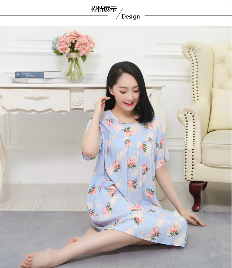 Mùa hè cộng với phân bón nhân tạo bông nightdress phụ nữ kích thước lớn bông lụa đồ ngủ bông váy nightdress thai sản váy váy