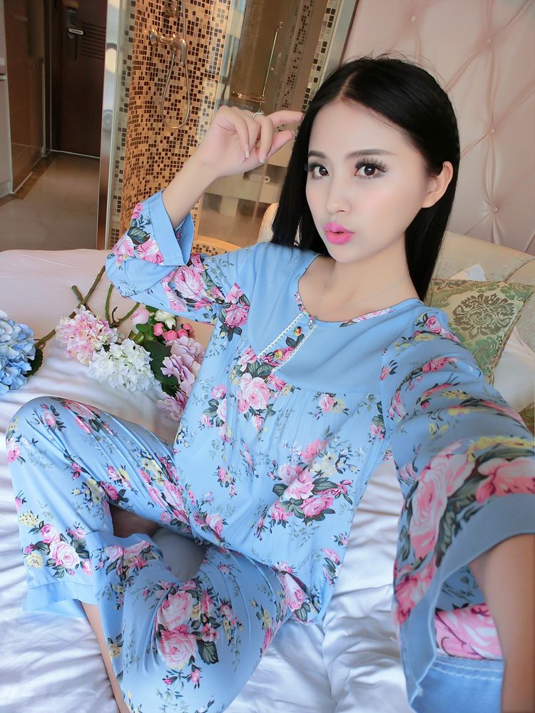 Mùa xuân và mùa hè của phụ nữ dài tay cotton lụa đồ ngủ dễ thương bông lụa phù hợp với nhân tạo cotton phần mỏng XL điều hòa không khí dịch vụ nhà