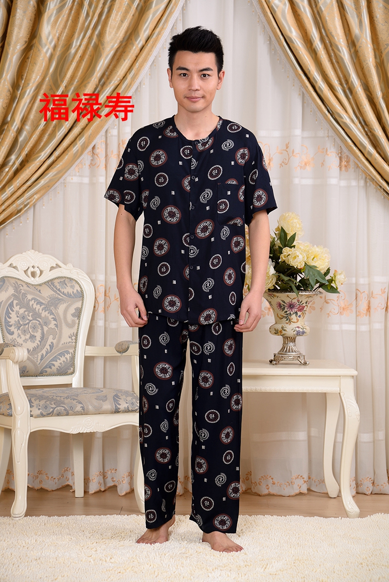 Mùa hè trung niên cotton lụa ngắn tay đồ ngủ quần nam XL phù hợp với bông phần mỏng cotton nhân tạo dịch vụ nhà