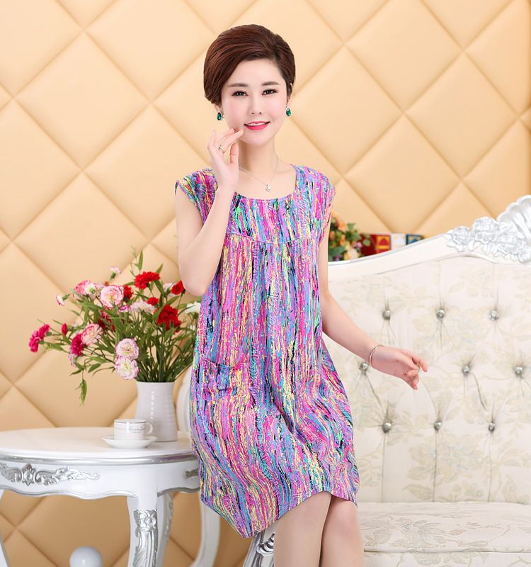 Mùa hè trung niên không tay nightdress XL cotton lụa đồ ngủ của phụ nữ cotton ngắn tay cotton dress dịch vụ nhà