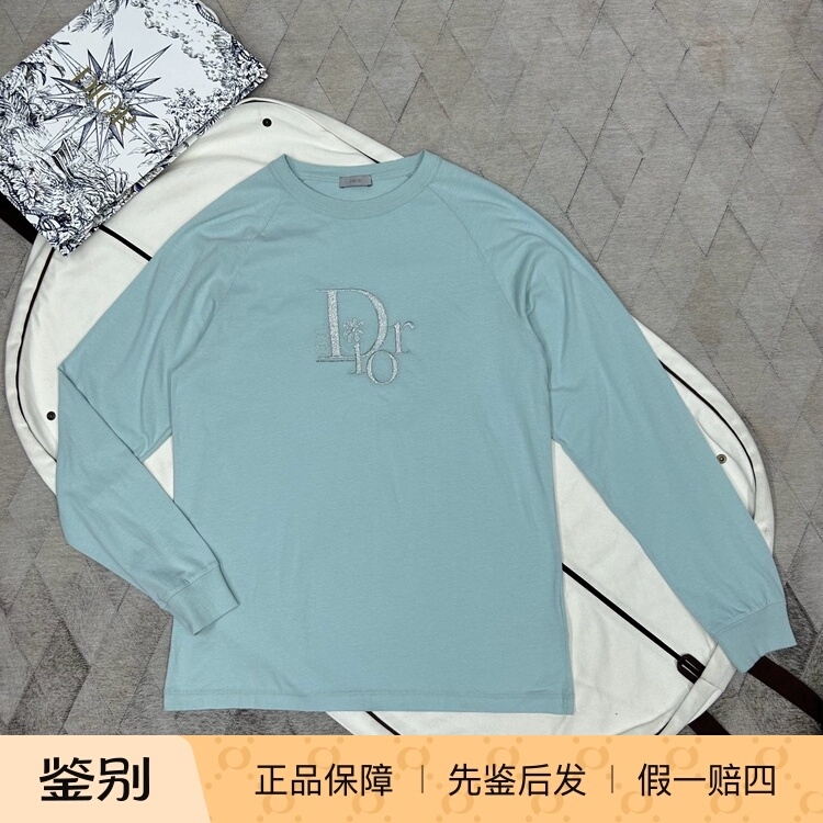 Dior Man Dior Spring/Summer Silver Thread Logo Embroidered Long-Sleeved T-Shirt for Men, Versatile and Fashionable Dior Man Dior Spring/Summer Silver Thread Logo Embroidered Long-Sleeved T-Shirt for Men, Versatile and Fashionable