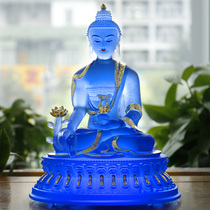 Zen Yue Buddhist Art Ancient Liu Li Open Face Sticker Gold Painted Medicine Man Cobalt Blue Style Buddha Hall Ornament Living Room Buddha Hall Ornament