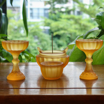 Zen Yue Ancient Law Glass Lotus Offering Ornament Incense Burner CandleStick Holy Water Cup Offering Cup Whole set of Buddhist temple supplies