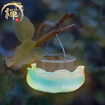 Ancient glass lotus solar charging night light waterproof new Chinese style home outdoor decoration induction LED light