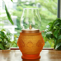 Ancient Law Glass Eight Auspicious Lotus Windproof Oil Lamp Auspicious Flower Changming Lamp Buddha Offering Lamp Butter Lamp Household Offering