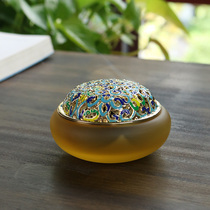 Zen Yue Buddha Art Glass auspicious incense burner Enamel color cover for Buddhists Buddha hall dedicated to Guanyin sandalwood stove ornaments