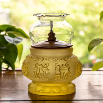 Ancient Glass Eight Auspicious Offering Lamp Liquid Butter Lamp for Buddha Changming Lamp Windproof Oil Lamp Seat Buddha Hall Offering Ornaments