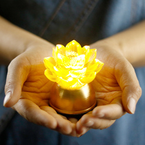 Zen Yue Buddha Hall for Buddha Ancient law Glass small lotus lamp Changming Lamp Buddha lamp Household mini led rechargeable Buddha lamp