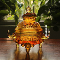 Incense Supplies Ancient Glass Handicraft Home Buddhist Hall Incense Burner Ji Xiang Perfect Plate Incense Burner Zen Gift Box