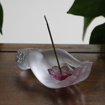 Ancient glass white Buddha holding lotus incense stick incense supplies agarwood thread incense lotus socket home ornament offerings