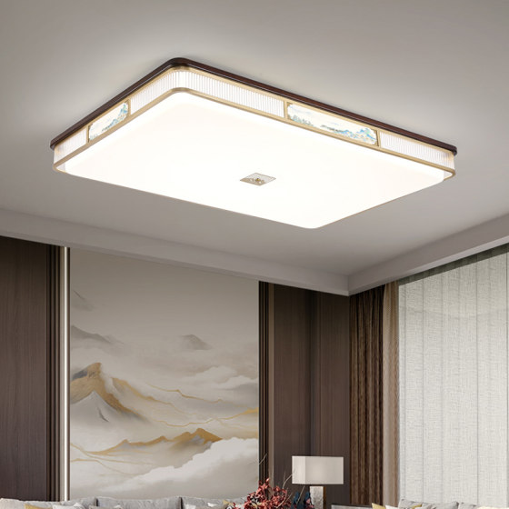New Chinese Style Ceiling Lamp Bedroom All-Copper Solid Wood Walnut Full Spectrum Eye Protection Living Room Study Restaurant Whole House Lamps