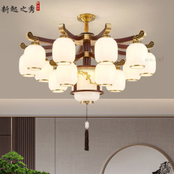 New Chinese-Style Living Room Chandelier, All-Copper and Solid Wood, Chinese-Style Dining Room, High-End Villa, High-Ceiling Lobby Main Light, 2025 New Model
