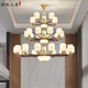 New Chinese Style Duplex Building Large Chandelier Villa Living Room All Copper Solid Wood Self-Built Room Hall High School Entrance Hall Lamps