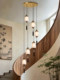 New Chinese-Style Staircase Chandelier, Multi-Head Solid Wood Chandelier with Song Dynasty Aesthetics, Spiral Staircase Duplex Pendant Light 2026