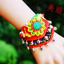 Yunnan ethnic style fabric female bracelet performance performance accessories original handmade beaded retro bell bracelet