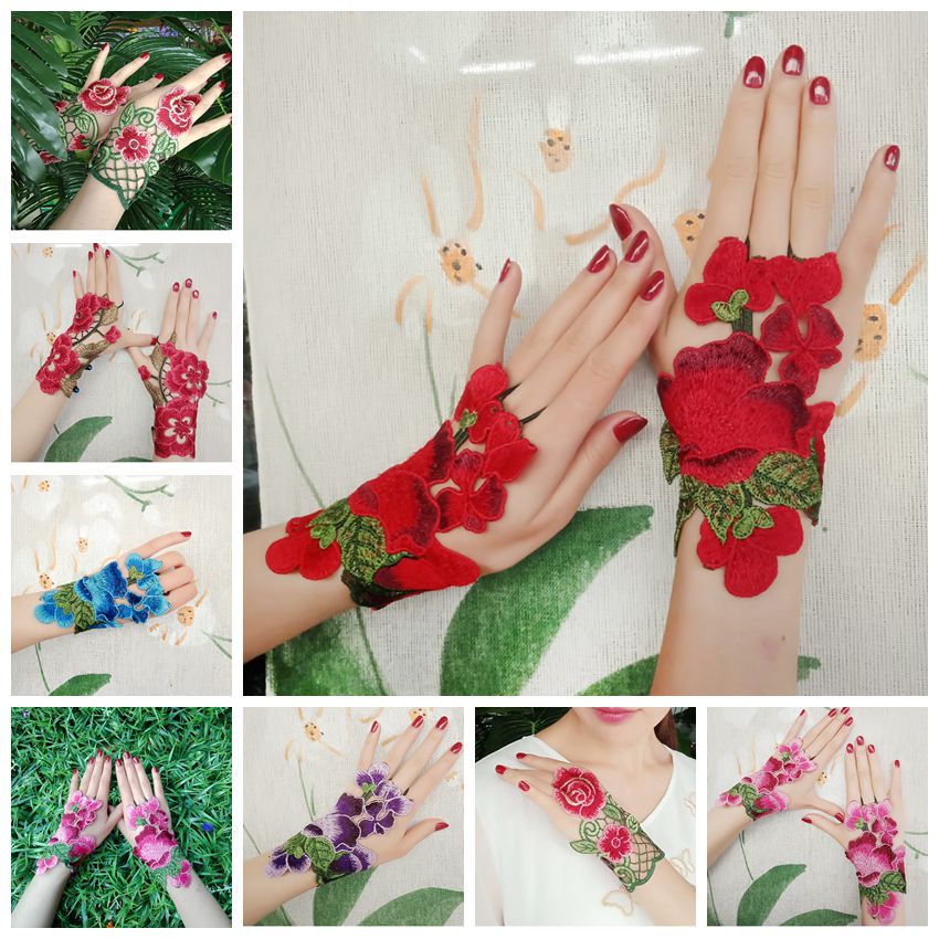 Yang Liping Tongan Gloves National Wind And Wrist Girl Embroidery Leakage Finger Embroidery glove Four Seasons Accessories Half Finger