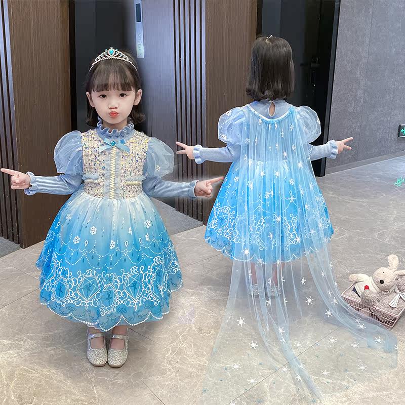 Frozen Aisha Princess Dress Girls Xiaoxiangfeng Dress Children's Knitted Sweater Dress Birthday Dress Dress