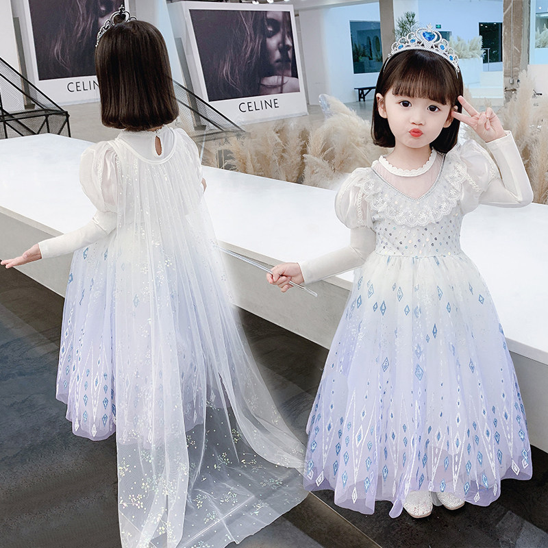 Ice and snow Chienties Aesha princess dresses Genuine Girl Long Sleeve Aisha Ocean Dress Autumn Winter New Long Sleeve Birthday Gown
